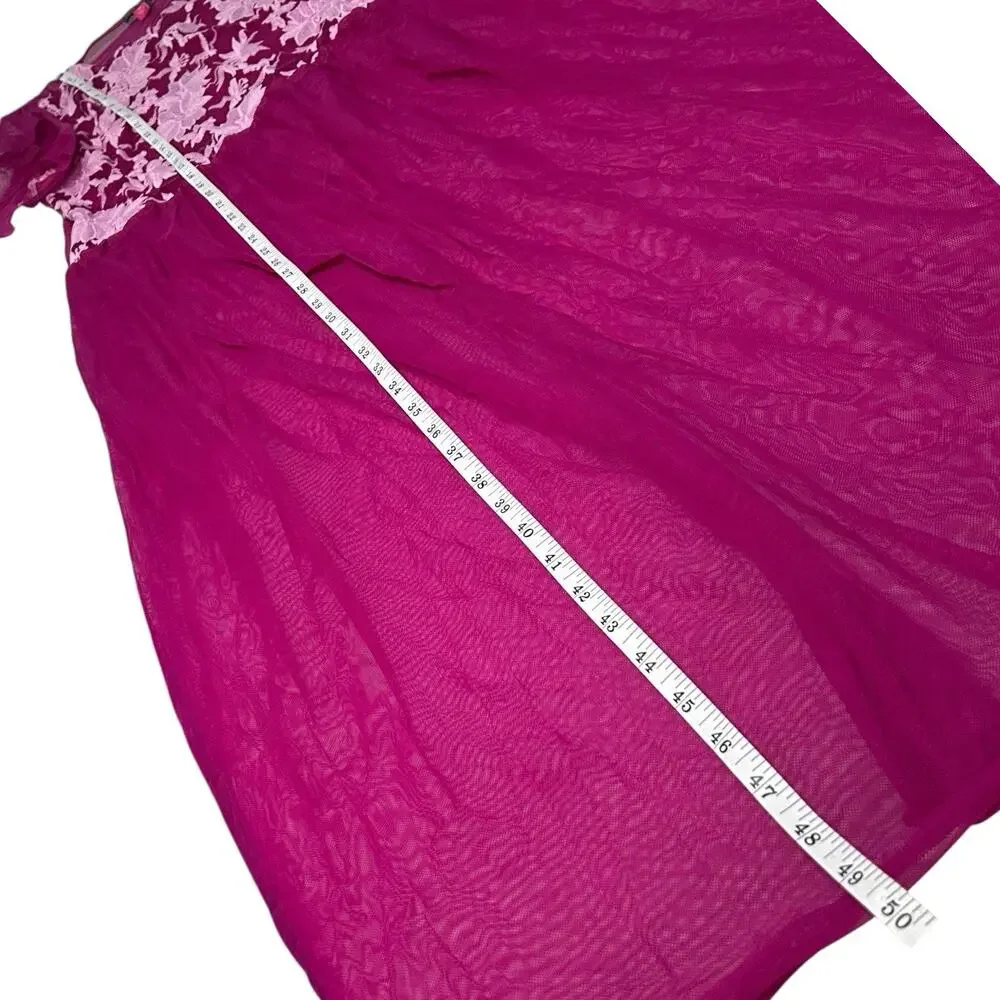 Vince Camuto Sz M Floral Embroidered Mesh Sheer Overlay Dress Pink Purple Maxi - Picture 7 of 9